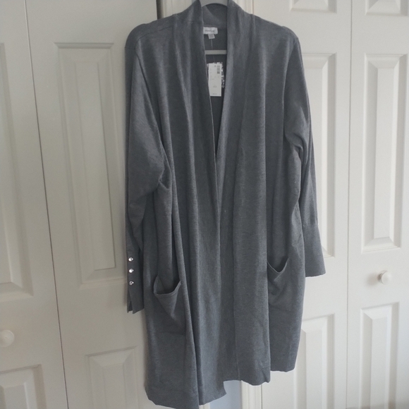 Avenue Sweaters - Avenue Grey Open Cardigan Sweater Coat Plus Size 28/28